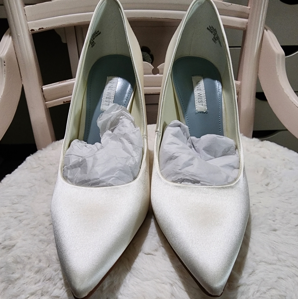White satin pumps